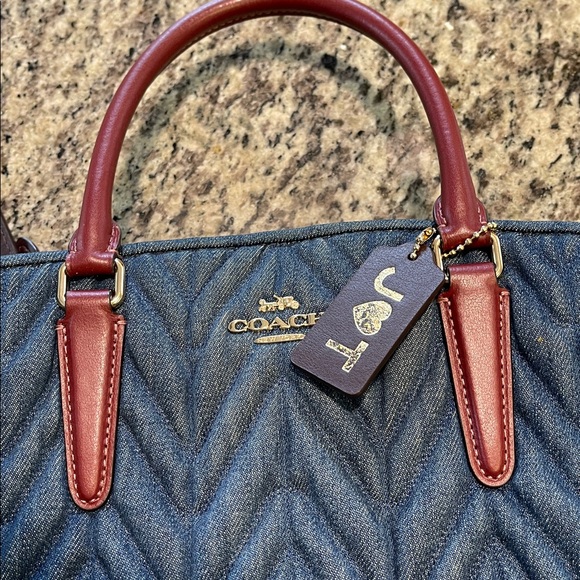 COACH sage carryall with quilting denim and leather crossbody satchel - Picture 12 of 15